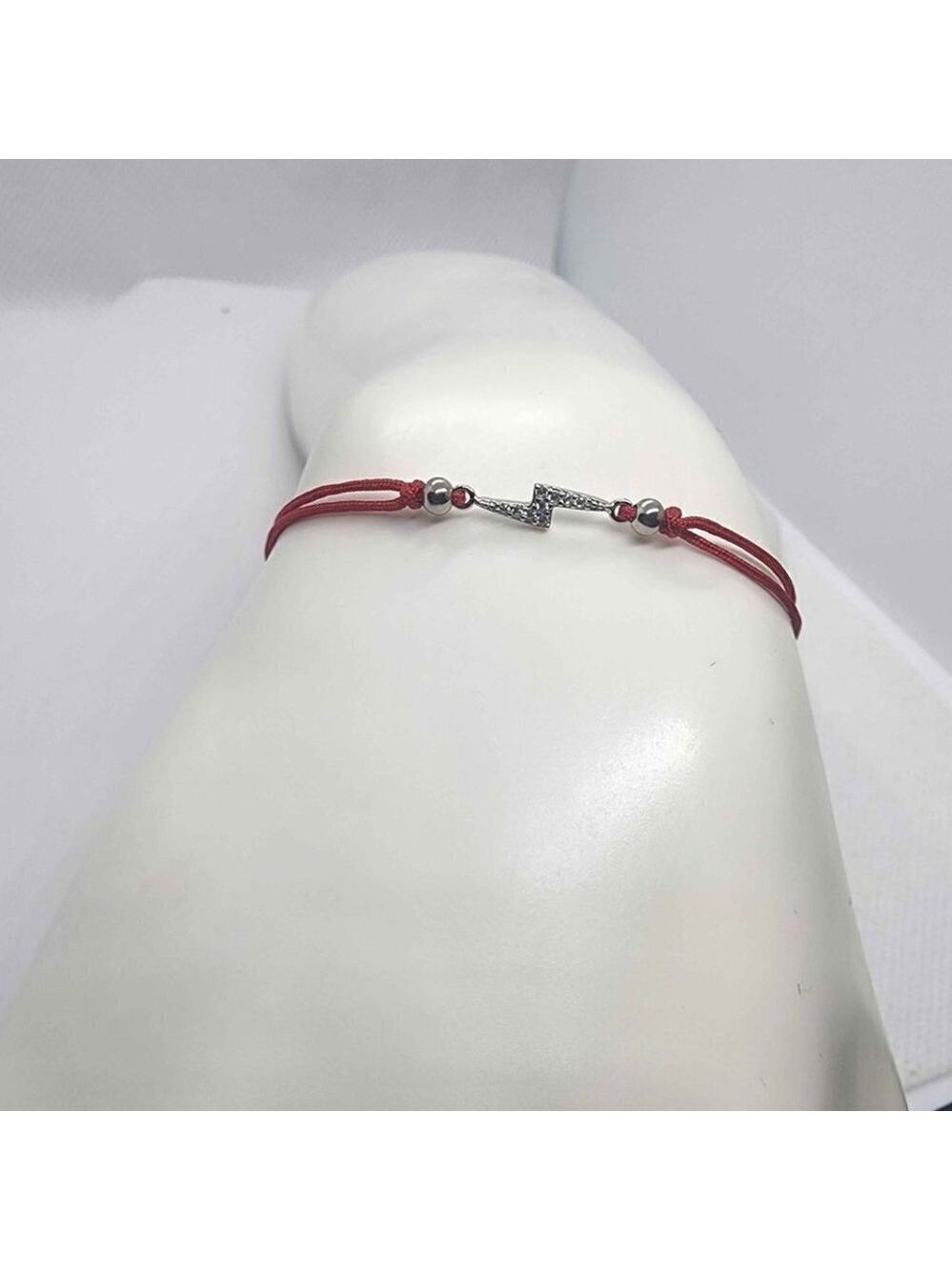 Sterling Silver 925 Lightening Bolt Design With Red String Bracelet